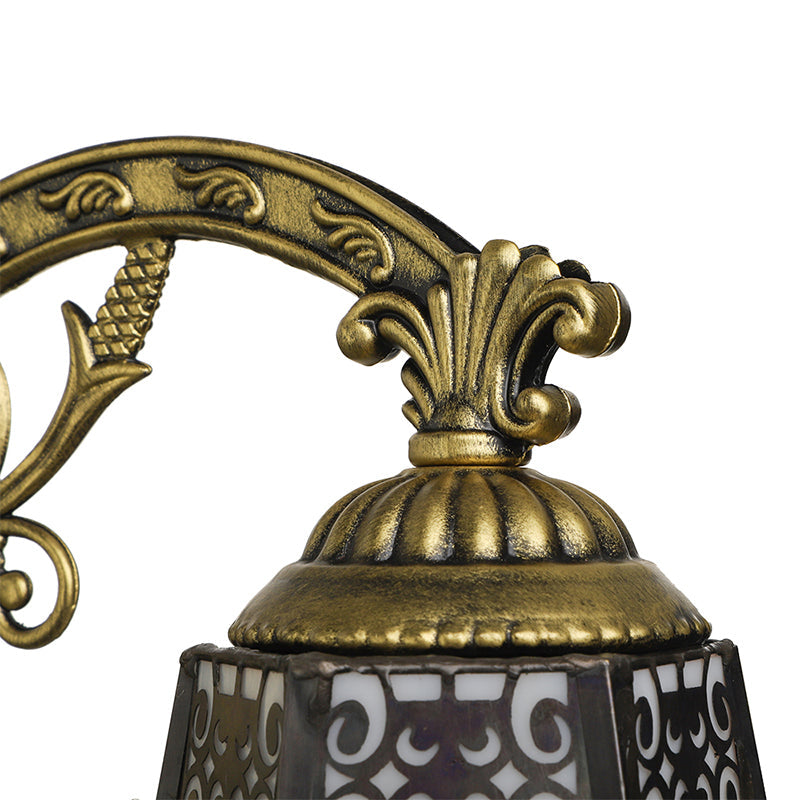 Frendorf | Art Glass Bell Wandlamp met Gegraveerde Arm 1 Kop Vintage Tiffany Wandlamp in Zwart voor Buiten