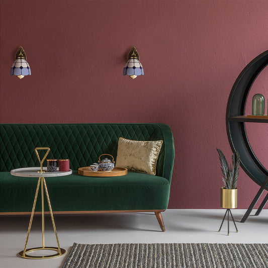 Frendorf | Vintage Style Grid Dome Wandlamp 1 Peertje Kunstglas Wandlamp met Gebogen Arm in Blauw voor Badkamer