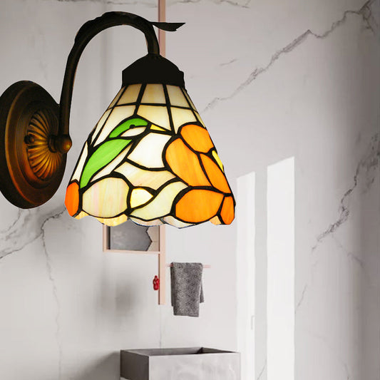 Frendorf | Rustic Tiffany Blossom Wandlamp met Vogel Glas-in-lood 1 Hoofd Oranje Wandlamp voor Eetkamer