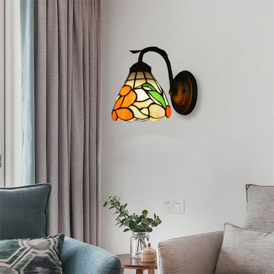 Frendorf | Rustic Tiffany Blossom Wandlamp met Vogel Glas-in-lood 1 Hoofd Oranje Wandlamp voor Eetkamer