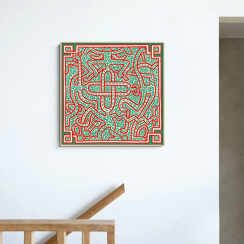 Neuheit Maze Linework Wandkunst Jungen Schlafzimmer Abstrakte Leinwanddruck in Grün und Orange