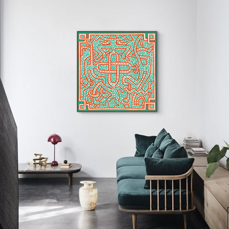 Neuheit Maze Linework Wandkunst Jungen Schlafzimmer Abstrakte Leinwanddruck in Grün und Orange