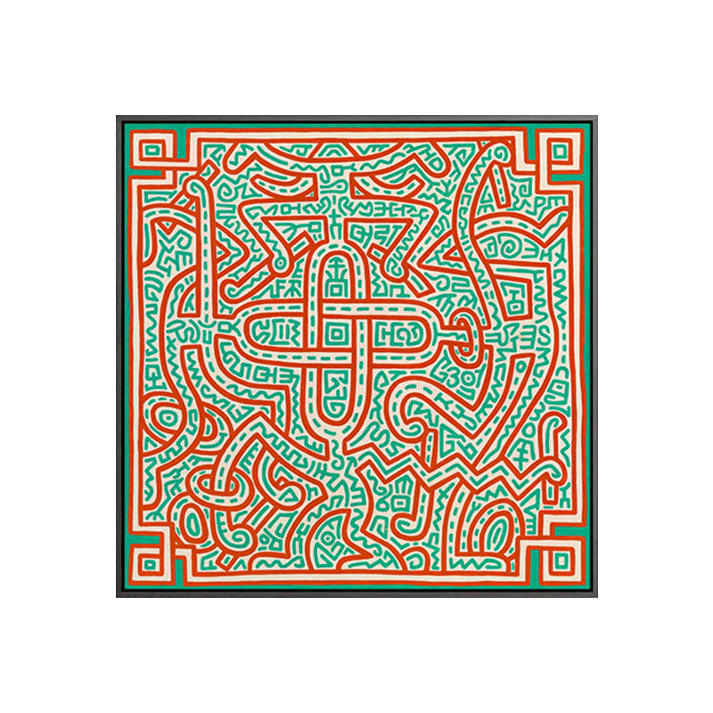 Neuheit Maze Linework Wandkunst Jungen Schlafzimmer Abstrakte Leinwanddruck in Grün und Orange