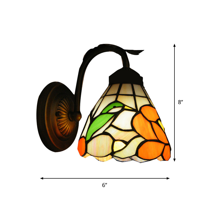 Frendorf | Rustic Tiffany Blossom Wandlamp met Vogel Glas-in-lood 1 Hoofd Oranje Wandlamp voor Eetkamer
