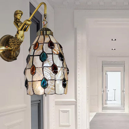 Frendorf | Verlängerte Wandmontage-Leuchte Tiffany Shell 1 Kopf Beige Wandleuchte mit Meerjungfrau-Platte
