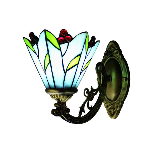 Frendorf | Glas in lood bloem en blad wandlamp 1 hoofd antiek Tiffany wandlicht in blauw voor keuken