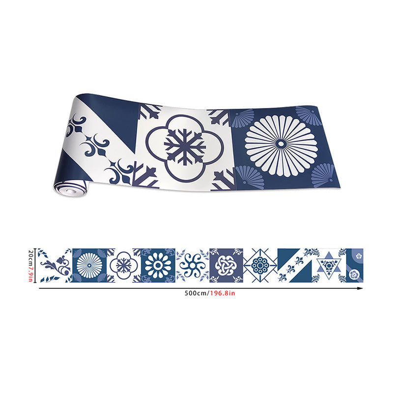 Glattes Blaues Tapetenbord Bohemia Blumenfliesen Klebe-Wandkunst, 16,5' L x 8" B