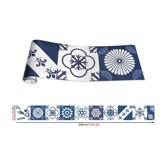 Glattes Blaues Tapetenbord Bohemia Blumenfliesen Klebe-Wandkunst, 16,5' L x 8" B