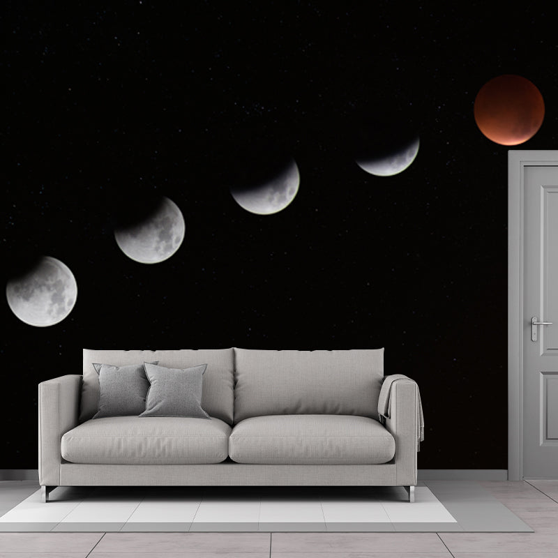 Ganzes Astronomie Wandverkleidung Wandbild Modern Vollständige Mondfinsternis Wandkunst in Schwarz