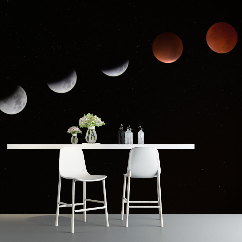 Ganzes Astronomie Wandverkleidung Wandbild Modern Vollständige Mondfinsternis Wandkunst in Schwarz