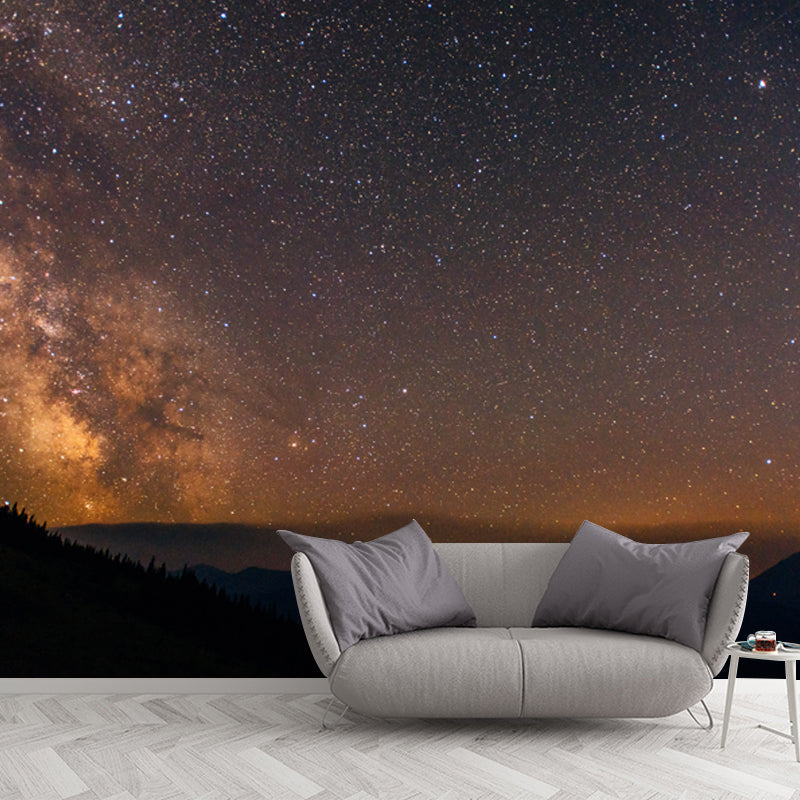 Ganznacht Berg Sternenhimmel Wandbild Schlafzimmer Sternenhimmel Wandverkleidung in Gelb-Schwarz, Größe Optional