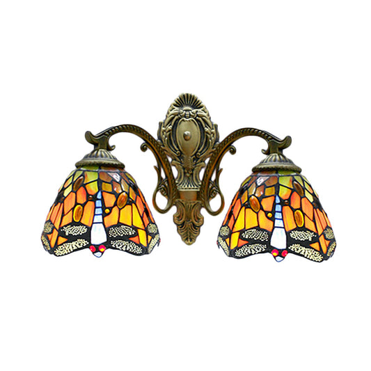 Frendorf | Tiffany Rustieke Libelle Wandlamp Geventionneerd Glas 2 Lampen Oranje Wandlamp voor Koffiehuis