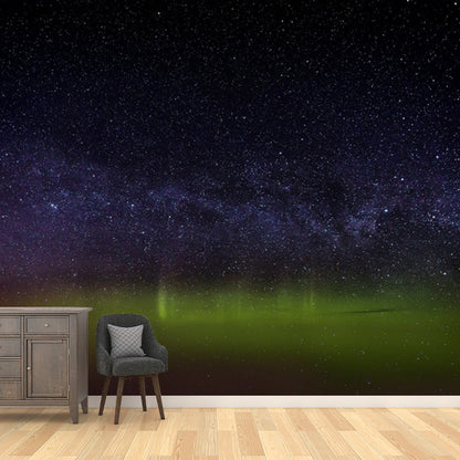 Galaxy Star Above Aurora Wandbild Moderne Kunst Vlies Wandverkleidung in Schwarz-Grün