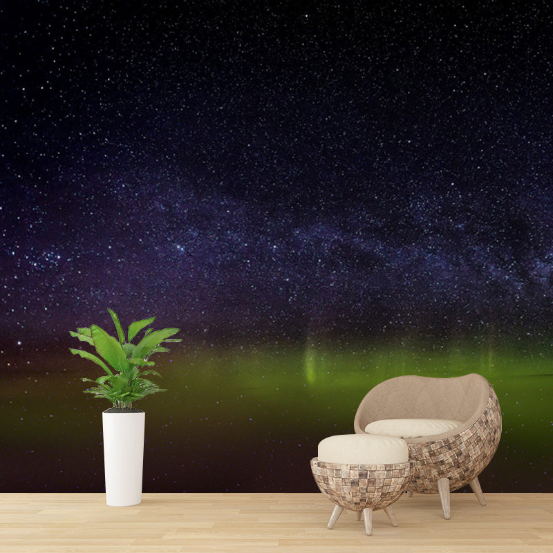 Galaxy Star Above Aurora Wandbild Moderne Kunst Vlies Wandverkleidung in Schwarz-Grün