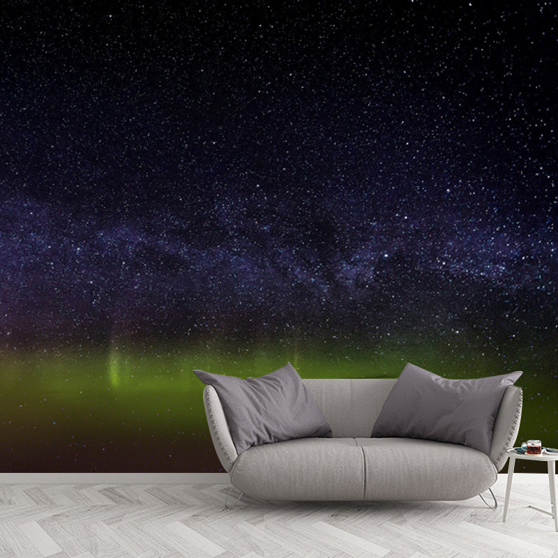 Galaxy Star Above Aurora Wandbild Moderne Kunst Vlies Wandverkleidung in Schwarz-Grün