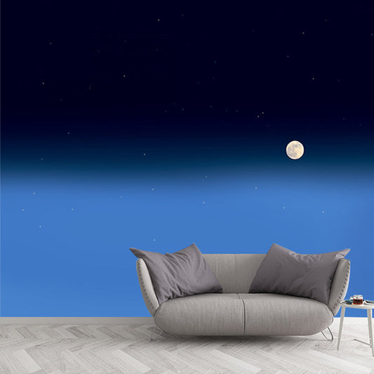 Große Distant Moon Wandtapete Blau Vlies Wandkunst, Waschbar, Maßgeschneidert