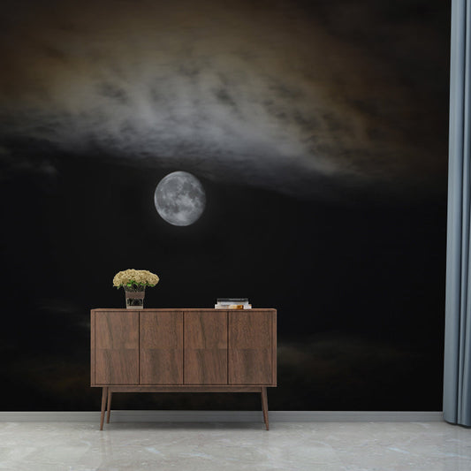 Full Moon on Sky Wandgemälde Schwarz-Grau Modernes Wanddesign für Akzentwand, Größe optional