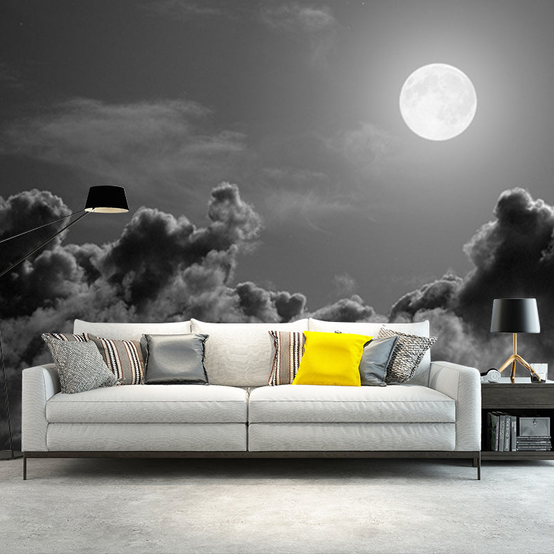 Grau-Schwarz Modernes Tapeten-Mural Riesiger Vollmond über Wolkenmeer Wandverkleidung für Zuhause