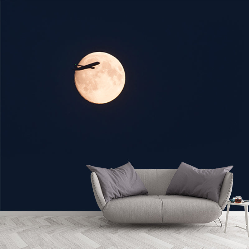 Schwarzes zeitgenössisches Wandgemälde Ganzes Jet am Mond Himmel Wandkunst für das Wohnzimmer, maßgeschneidert