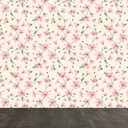 Schöne Blumenäste Wandtapete für das Mädchenzimmer, helle Farbe, benutzerdefinierter Druck