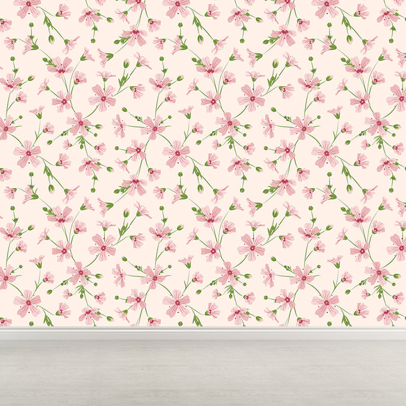Schöne Blumenäste Wandtapete für das Mädchenzimmer, helle Farbe, benutzerdefinierter Druck