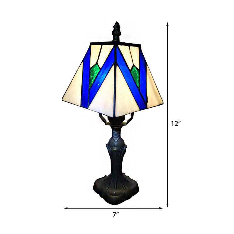 1 Licht Handwerk Tischleuchte Tiffany Klassische Kunstglas Leseleuchte in Blau/Weiß für Schlafzimmerbeleuchtung
