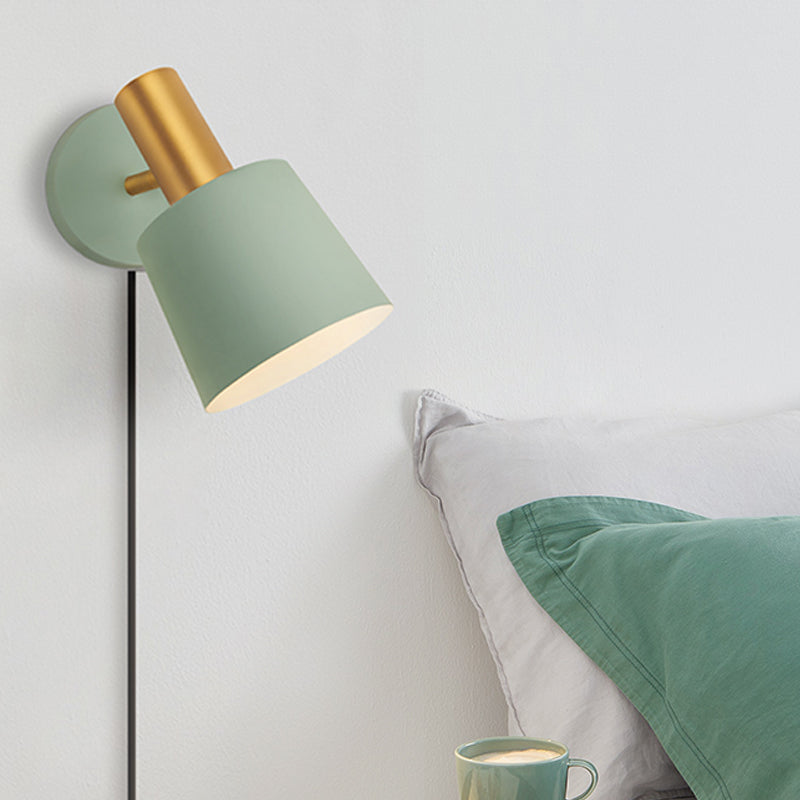 Frendorf | Metallische Trommel Wandleuchte Modernist 1-Licht Wandmontierte Lampe in Weiß/Grün für Schlafzimmer