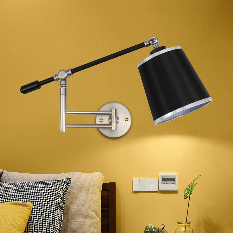 Gold/Silber Rotierbare Arm Wand sconce Licht Armatur Metall 1 Glühbirne Schlafzimmer Wandmontierte Lampe mit schwarzem Barrel Schirm