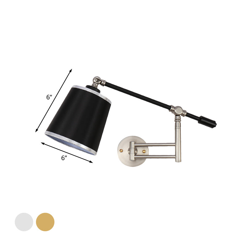 Gold/Silber Rotierbare Arm Wand sconce Licht Armatur Metall 1 Glühbirne Schlafzimmer Wandmontierte Lampe mit schwarzem Barrel Schirm