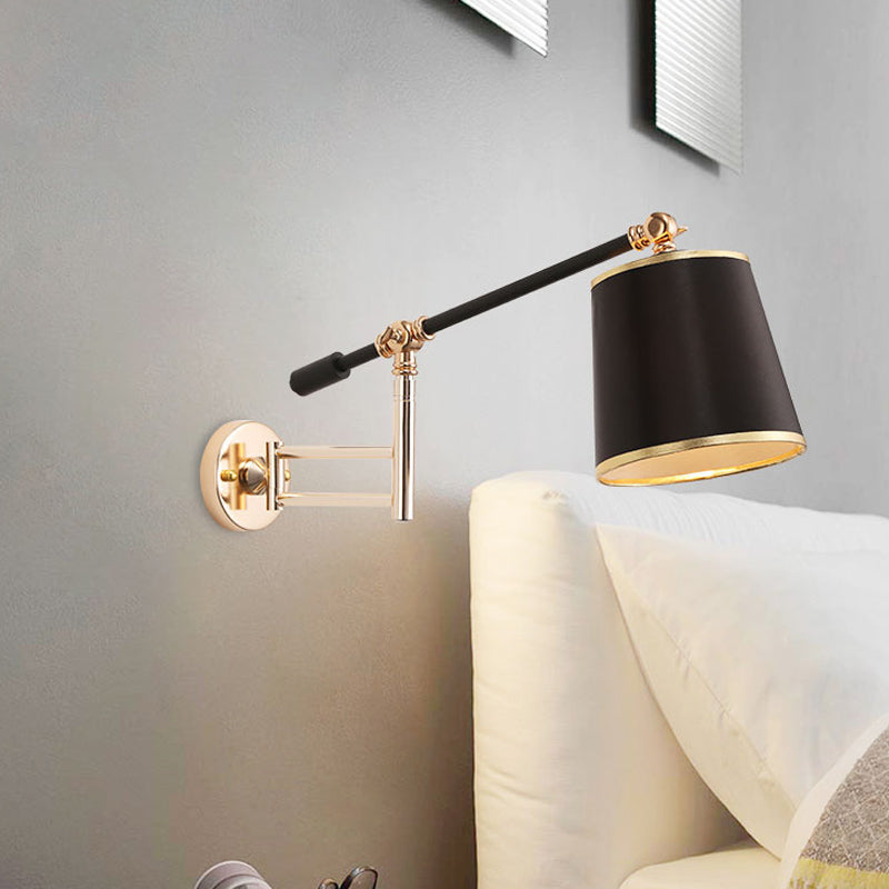 Gold/Silber Rotierbare Arm Wand sconce Licht Armatur Metall 1 Glühbirne Schlafzimmer Wandmontierte Lampe mit schwarzem Barrel Schirm