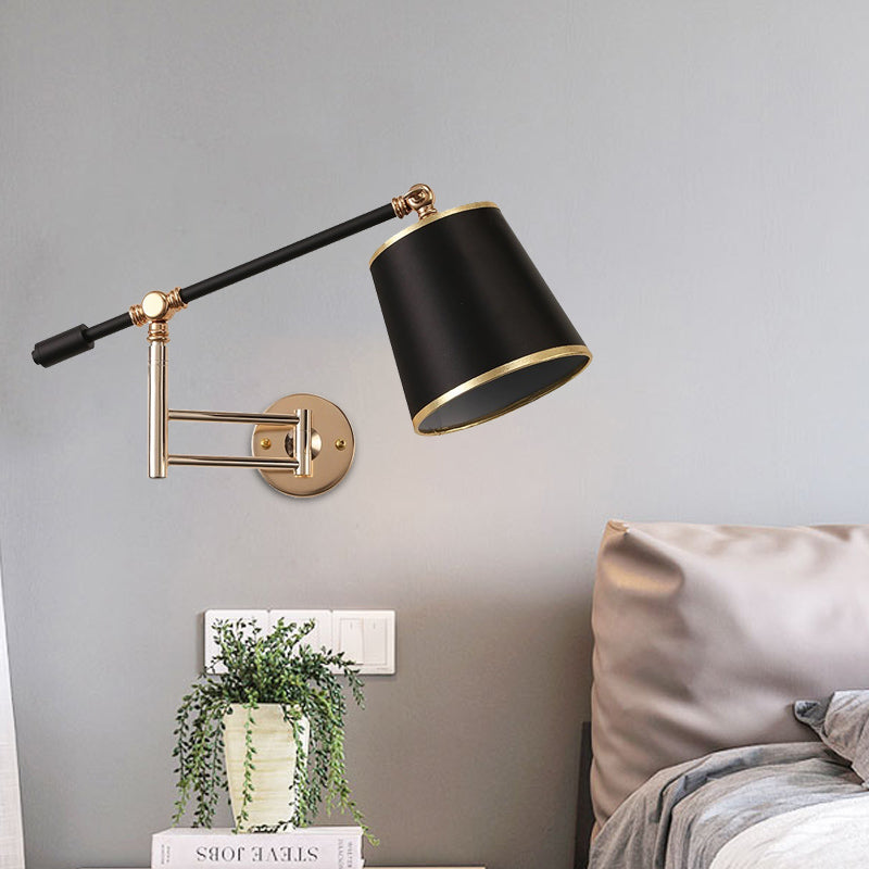 Gold/Silber Rotierbare Arm Wand sconce Licht Armatur Metall 1 Glühbirne Schlafzimmer Wandmontierte Lampe mit schwarzem Barrel Schirm