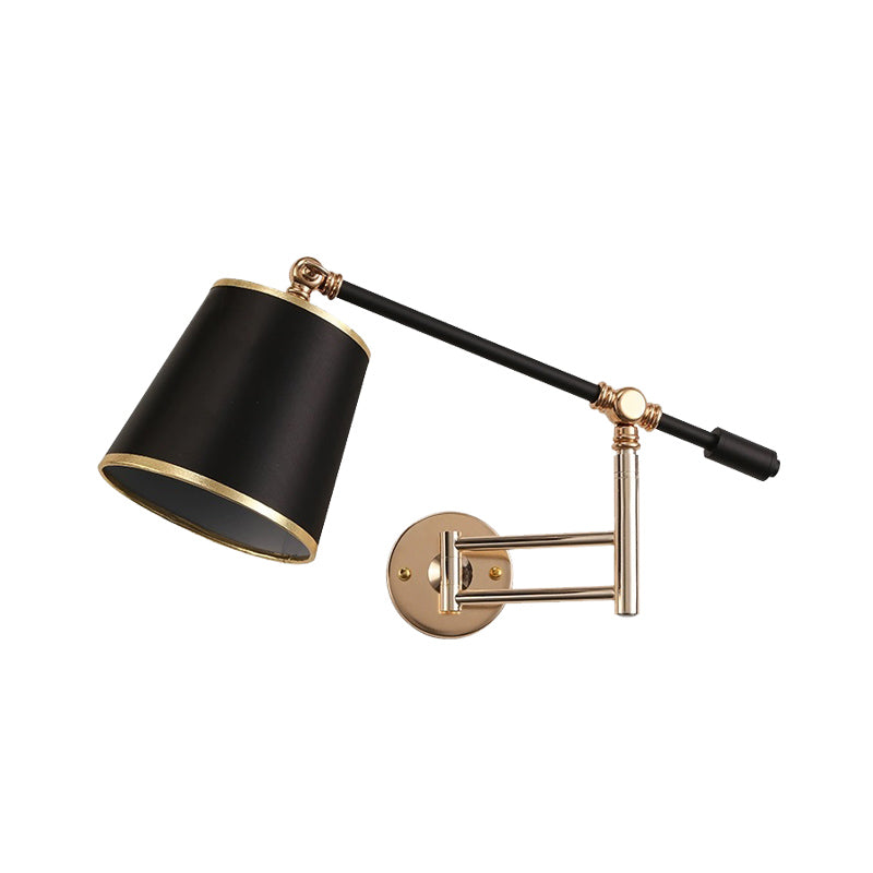Gold/Silber Rotierbare Arm Wand sconce Licht Armatur Metall 1 Glühbirne Schlafzimmer Wandmontierte Lampe mit schwarzem Barrel Schirm