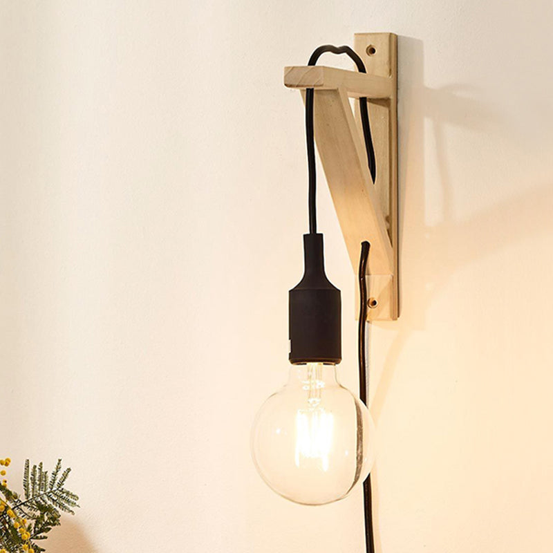 Frendorf | Einzelne Exposed Bulb Wandmontierte Lampe Lager Schwarz/Grau/Rot Silikagel Wandleuchte mit Holz-Dreiecksträger
