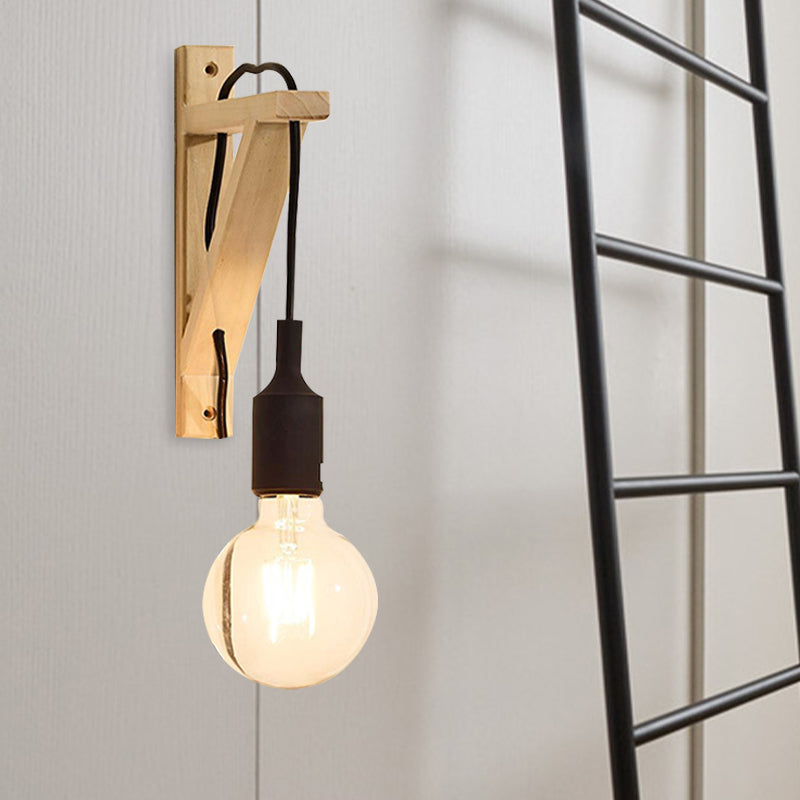 Frendorf | Einzelne Exposed Bulb Wandmontierte Lampe Lager Schwarz/Grau/Rot Silikagel Wandleuchte mit Holz-Dreiecksträger