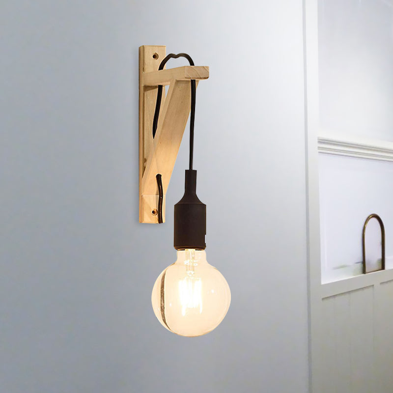 Frendorf | Einzelne Exposed Bulb Wandmontierte Lampe Lager Schwarz/Grau/Rot Silikagel Wandleuchte mit Holz-Dreiecksträger