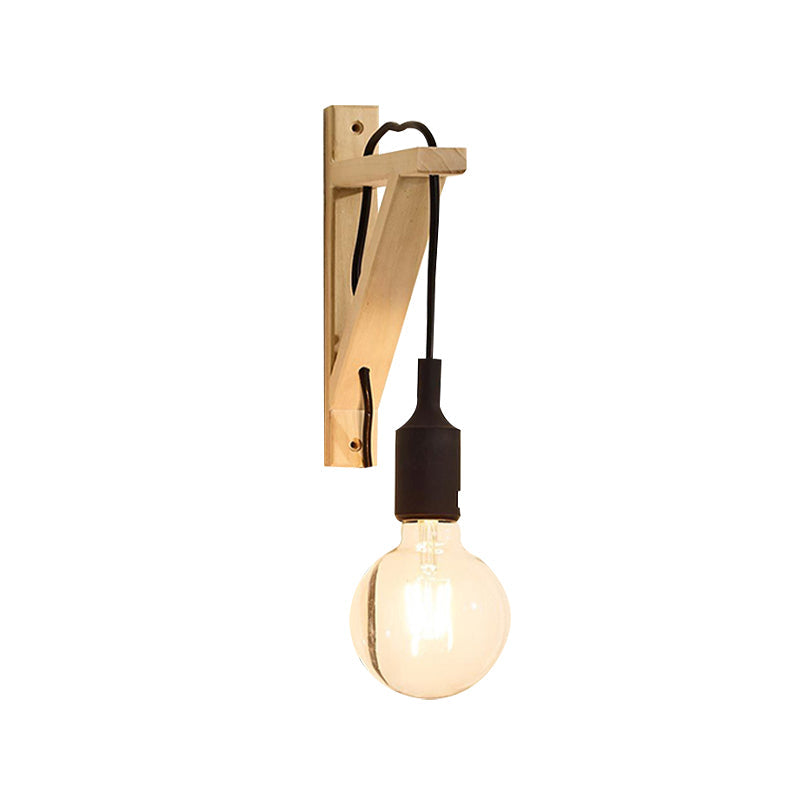 Frendorf | Einzelne Exposed Bulb Wandmontierte Lampe Lager Schwarz/Grau/Rot Silikagel Wandleuchte mit Holz-Dreiecksträger