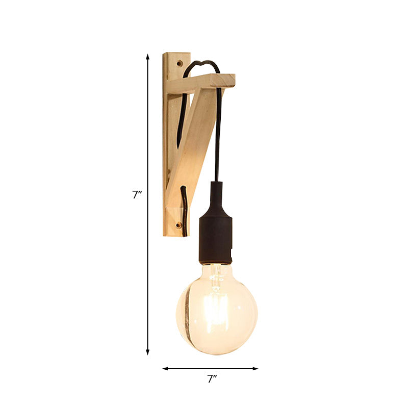 Frendorf | Einzelne Exposed Bulb Wandmontierte Lampe Lager Schwarz/Grau/Rot Silikagel Wandleuchte mit Holz-Dreiecksträger