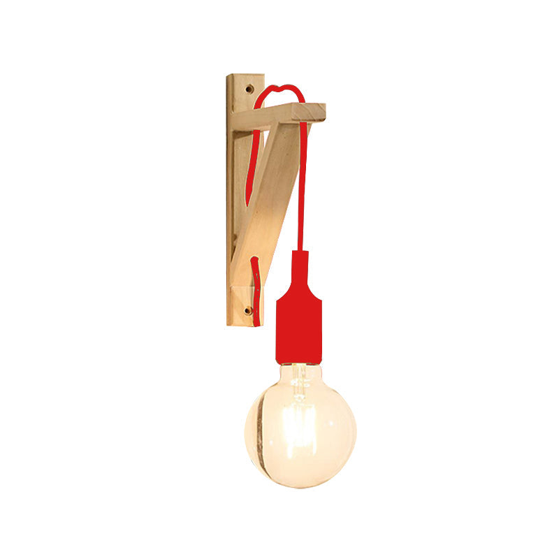 Frendorf | Einzelne Exposed Bulb Wandmontierte Lampe Lager Schwarz/Grau/Rot Silikagel Wandleuchte mit Holz-Dreiecksträger