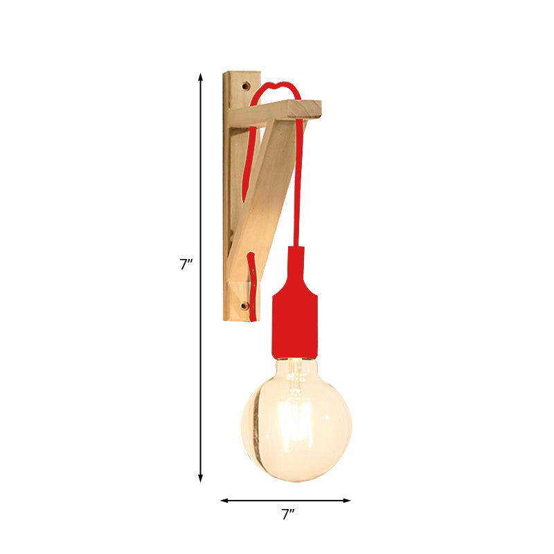 Frendorf | Einzelne Exposed Bulb Wandmontierte Lampe Lager Schwarz/Grau/Rot Silikagel Wandleuchte mit Holz-Dreiecksträger