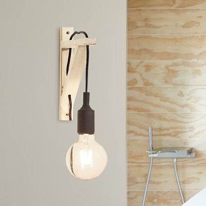 Frendorf | Einzelne Exposed Bulb Wandmontierte Lampe Lager Schwarz/Grau/Rot Silikagel Wandleuchte mit Holz-Dreiecksträger
