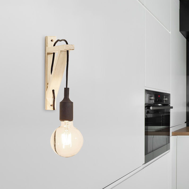 Frendorf | Einzelne Exposed Bulb Wandmontierte Lampe Lager Schwarz/Grau/Rot Silikagel Wandleuchte mit Holz-Dreiecksträger