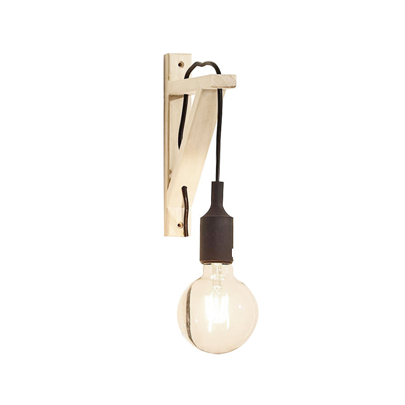 Frendorf | Einzelne Exposed Bulb Wandmontierte Lampe Lager Schwarz/Grau/Rot Silikagel Wandleuchte mit Holz-Dreiecksträger