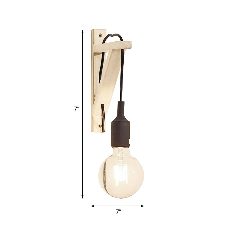Frendorf | Einzelne Exposed Bulb Wandmontierte Lampe Lager Schwarz/Grau/Rot Silikagel Wandleuchte mit Holz-Dreiecksträger
