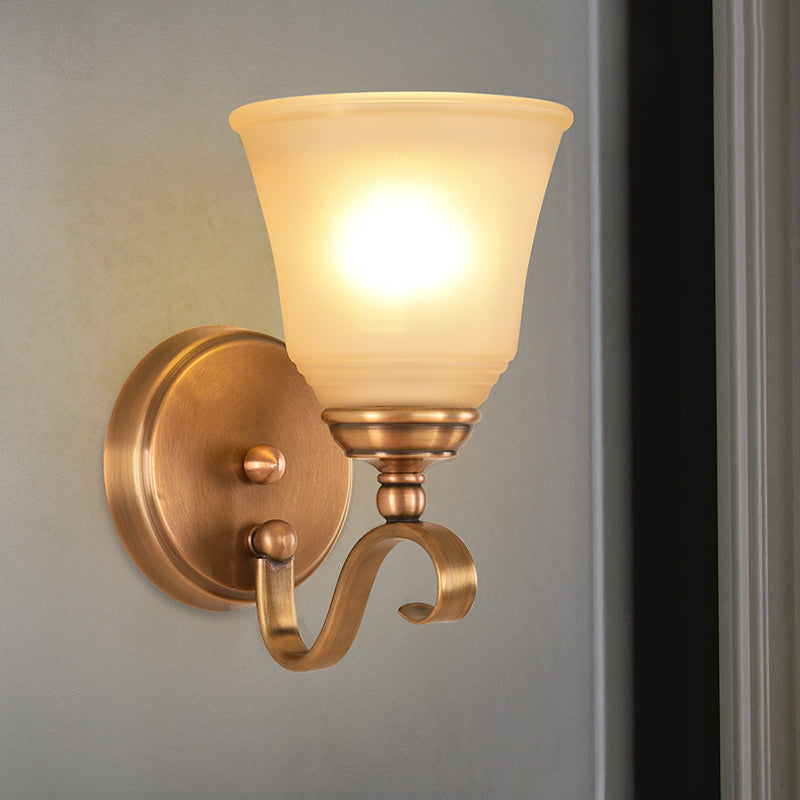 Frendorf | Frosted Glass Gold Wall Lamp Bell 1/2-Light Kolonialismus Wandleuchte mit Metall gebogenem Arm