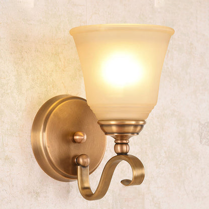 Frendorf | Frosted Glass Gold Wall Lamp Bell 1/2-Light Kolonialismus Wandleuchte mit Metall gebogenem Arm