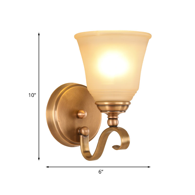 Frendorf | Frosted Glass Gold Wall Lamp Bell 1/2-Light Kolonialismus Wandleuchte mit Metall gebogenem Arm