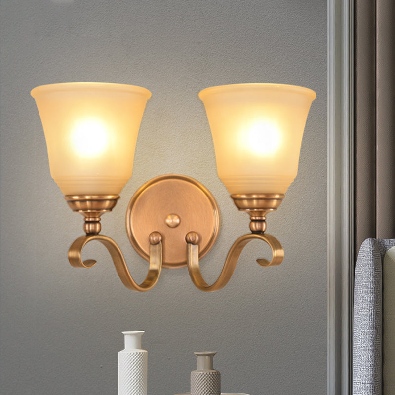 Frendorf | Frosted Glass Gold Wall Lamp Bell 1/2-Light Kolonialismus Wandleuchte mit Metall gebogenem Arm