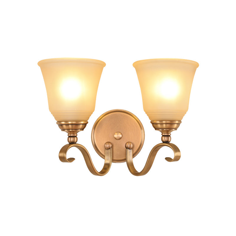 Frendorf | Frosted Glass Gold Wall Lamp Bell 1/2-Light Kolonialismus Wandleuchte mit Metall gebogenem Arm