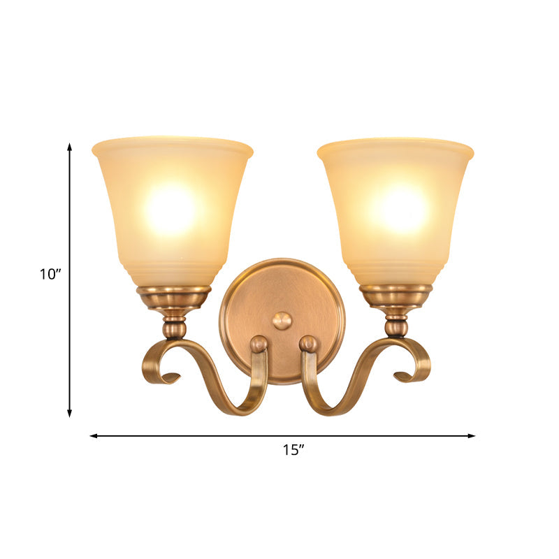 Frendorf | Frosted Glass Gold Wall Lamp Bell 1/2-Light Kolonialismus Wandleuchte mit Metall gebogenem Arm