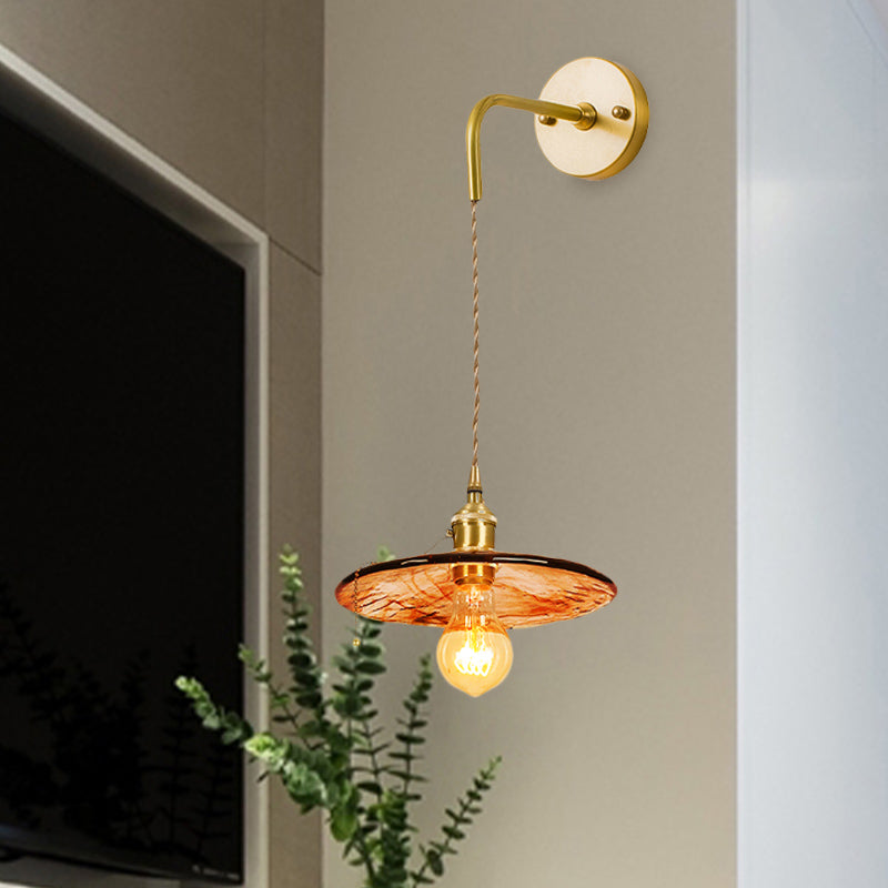 Frendorf | Tan Glas Cone/Trapez/Flach Sconce Kolonialismus 1-Lichter Wohnzimmer Wandmontage Leuchte in Gold mit Kabel